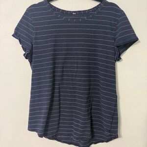 Lululemon Athletica Navy Blue Striped Short Sleeve Tee